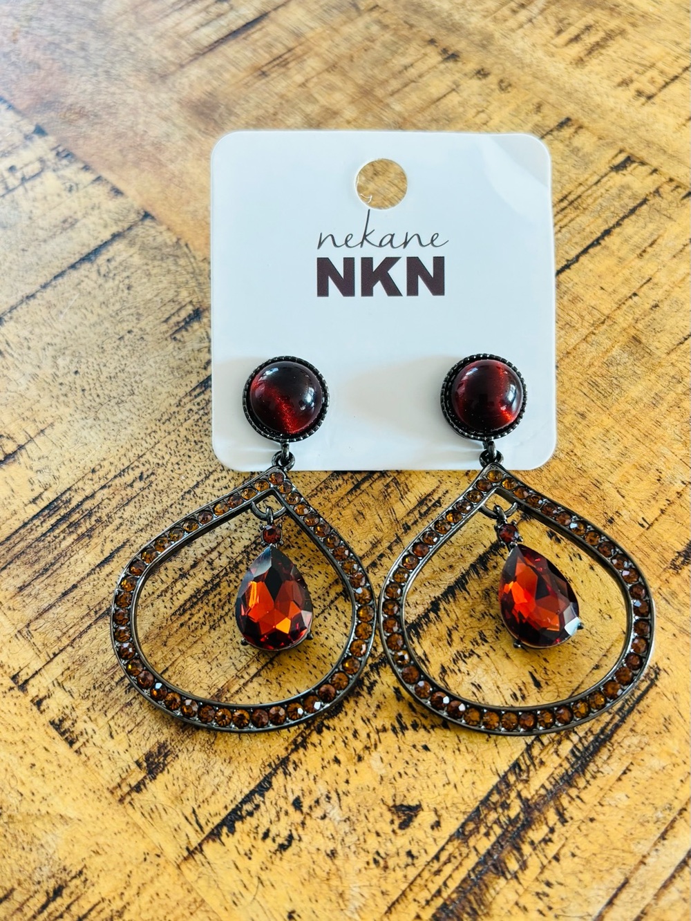 Nekane NKN Amber Teardrop Dangle Earring Artisan Bohemian Statement Jewelry  NWT
